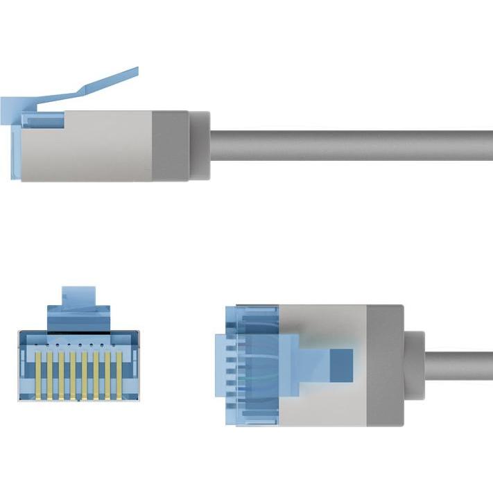 Thumbnail - Goobay Ultraflexibles CAT 6A Patchkabel, slim, U/FTP, grau (U/FTP, CAT6a, 0.25 m), Netzwerkkabel