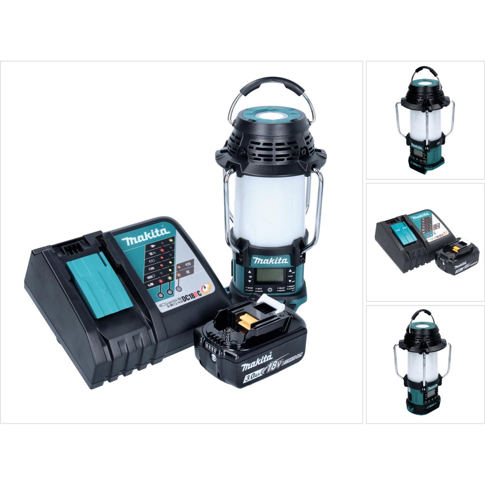 Makita DMR 056 RF1 Akku Radio 18 V FM DAB+ mit Laterne 360° Taschenlampe IP65 + 1x Akku 3,0 Ah + (FM, DAB+, Bluetooth), ...