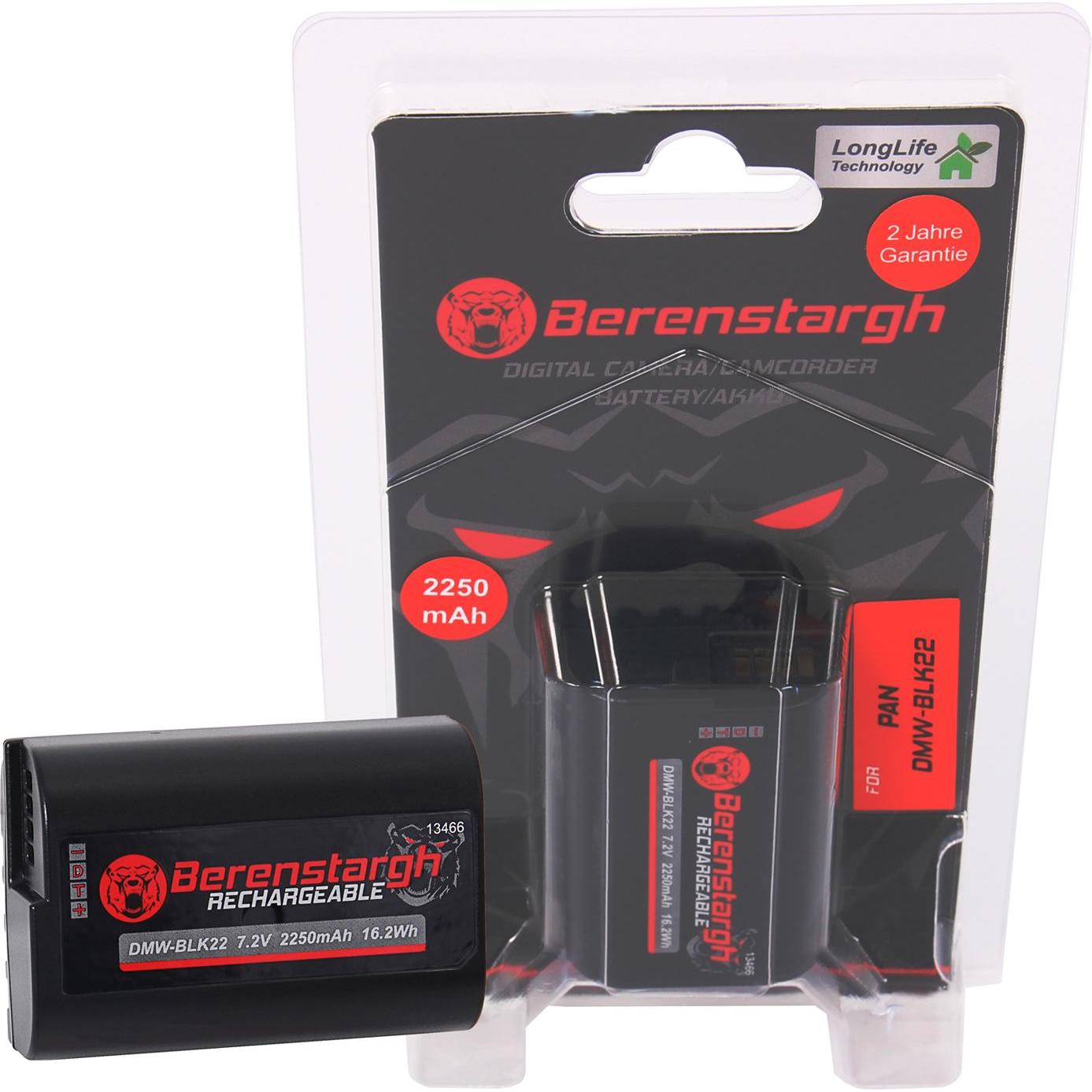 Berenstargh Batteria f. Panasonic BLK22 (Batteria della fotocamera), Alimentatore fotocamera, Nero