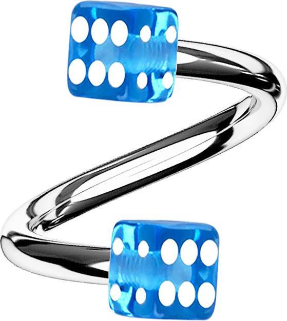 Actual product image Star Piercing Micro Spirale silber mit zwei Würfel hellblau transparent (Plastic, without brass, Surgical steel 316L)
