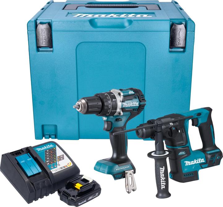 Immagine prodotto Makita Kit combinato a batteria DLX 2278 RY1J + trapano a percussione DHP 484 54 Nm + trapano a