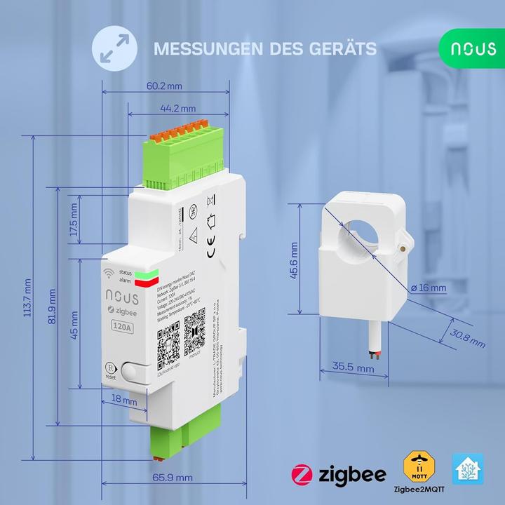 Actual product image Nous D4Z energy monitor ZigBee 120A incl. 3 phase terminals/ZigBee 3.0