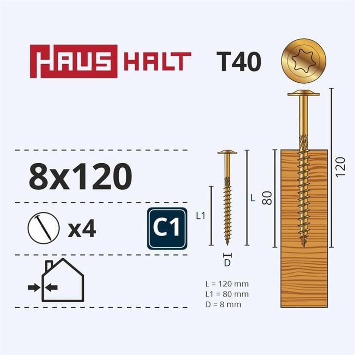 Actual product image Haushalt CHIP SCR TORX 8X120 YEL ZN WKCP(4)