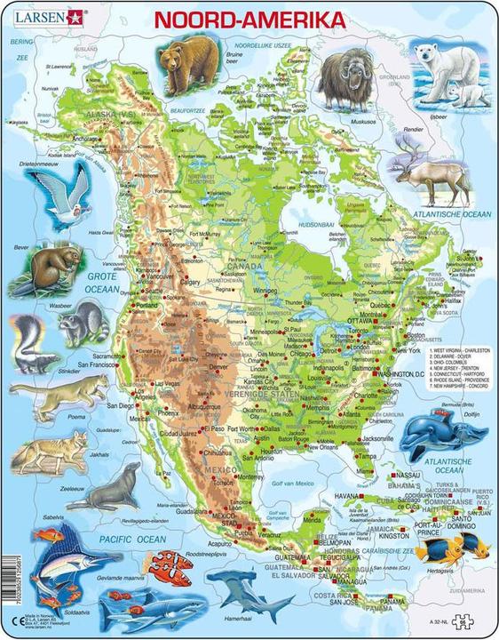 Selecta Spielzeug Larsen Puzzlekarte Nordamerika, geografisch mit Tieren (66 pieces)