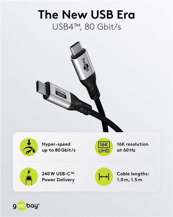 Actual product image Goobay USB-C-Kabel, USB4 Version 2.0, 1 m, schwarzgrau (1 m, 240 W)