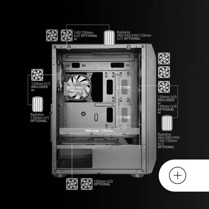 Produktbild Mars Gaming Boitier Moyen Tour E-Atx Mc-Kx RGB Avec Panneau Vitré (Noir) (ATX, E-ATX, mATX, Mini-ITX)