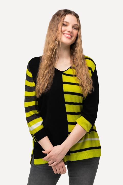 Produktbild Ulla Popken Pullover, Colorblocking, V-Ausschnitt, 3/4-Arm (42, 44)