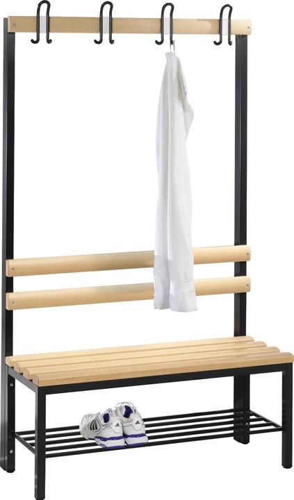 Actual product image C+P BASIC cloakroom bench, single sided, hook rail, shoe rack, beech, length 1000 (100 cm, 165 cm)
