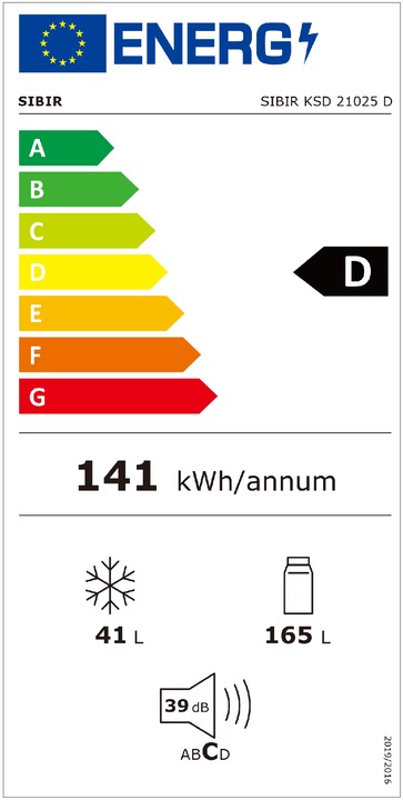 Energy Label Sibir Kühl-Gefrierkombination KSD21025 Rechts/Wechselbar (206 l)
