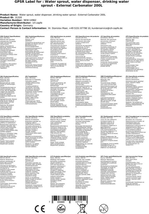 Actual product image Ich-zapfe Water bubbler - External carbonator 200L