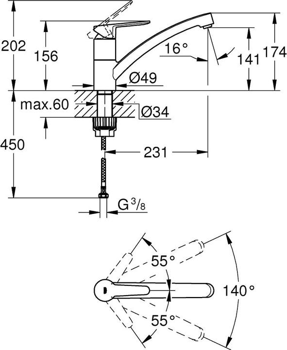 Actual product image Grohe Kchenarmatur mit Einhebelmischer BauEco chrom glnzend 31680000