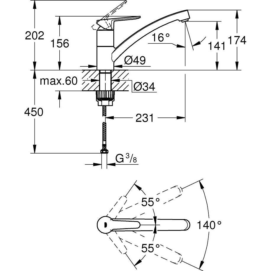 Thumbnail - Grohe, Küchenarmatur, Kchenarmatur mit Einhebelmischer BauEco chrom glnzend 31680000