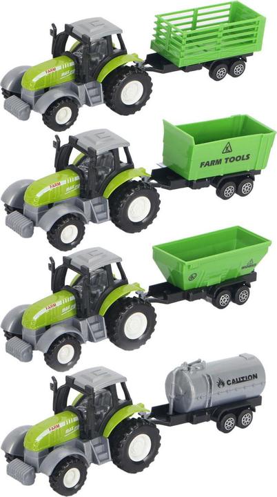 Immagine prodotto Trattore pressofuso verde con rimorchio e funzione pull-back