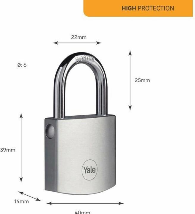 Produktbild Yale Y120B/40/125/1 Vorhängeschloss 40 mm Silber Schlüsselschloss