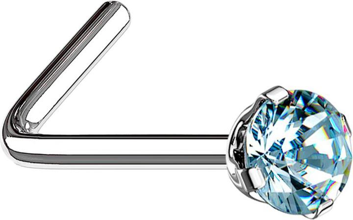 Actual product image Star Piercing Nose stud angled silver round crystal aqua set (without brass, Surgical steel 316L)