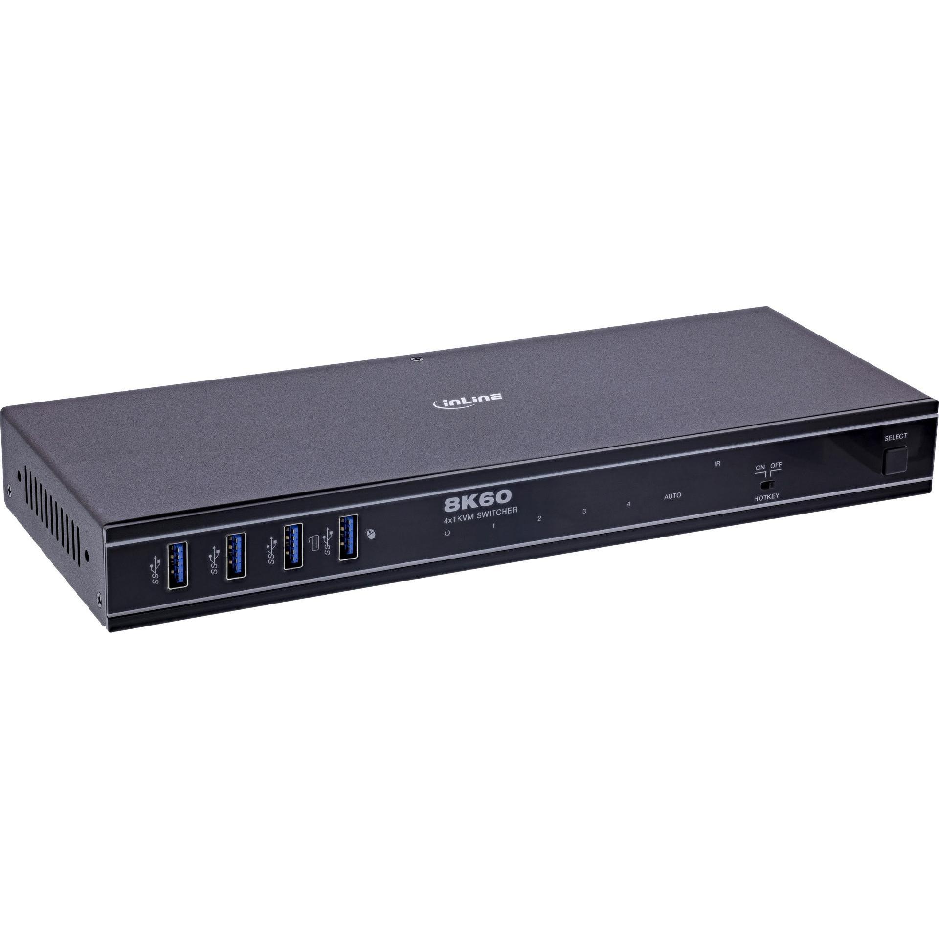 InLine  KVM Switch, 4-fach, HDMI, 8K@60Hz, USB 3.2, mit IR & RS-232, Switch KVM, Nero
