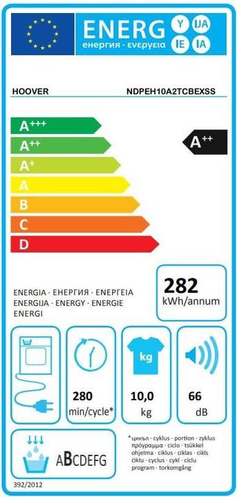 Energy Label Hoover H-DRY 500 NDPEH10A2TCBEXSS (10 kg, Left)