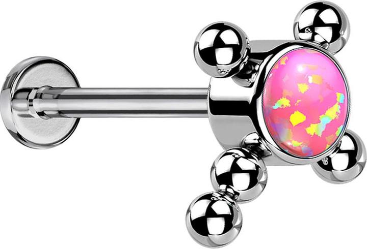 Produktbild Star Piercing Micro Threadless Labret silber Kreuz Kugeln Opal pink (ohne Messing, Titan)