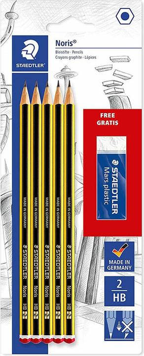 Actual product image Staedtler Pencil + eraser blister card (HB, 5 x)