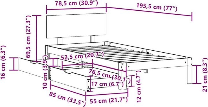 Image du produit VidaXL Lit avec tiroirs pin (120 x 200 cm)