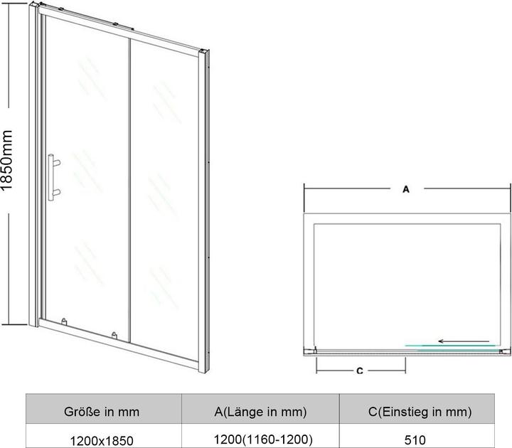 Actual product image SONNI Duschabtrennung Nischentr Duschtren 120 x 185cm Duschtr Glas ESG 5mm (120 cm, 170 cm, 185 cm)
