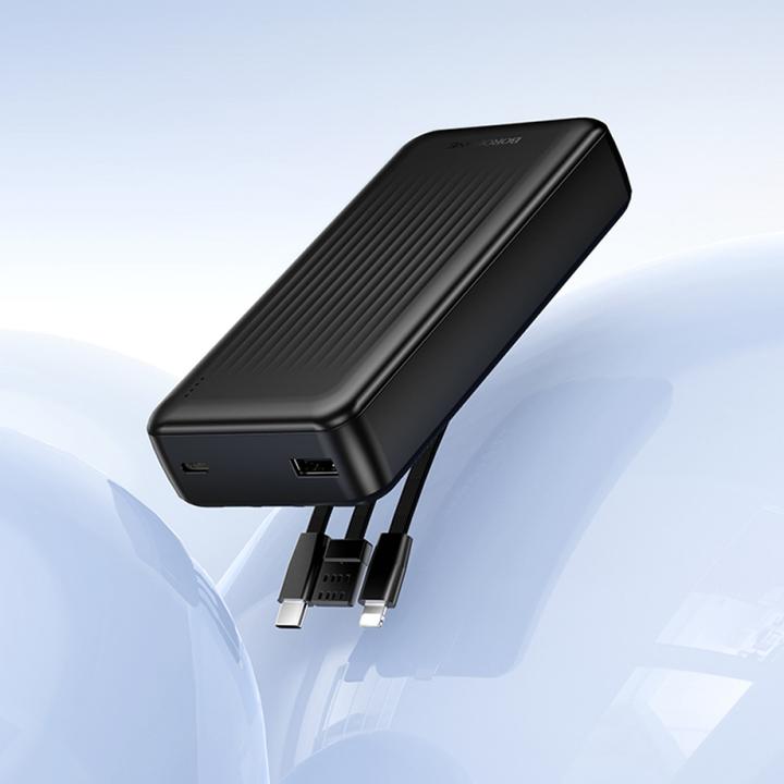 Actual product image Borofone Powerbank 20000mAh BJ79A Clever - USB - mit Typ-C- und Lightning-Kabeln, schwarz (20000 mAh, 10 W, 74 Wh)