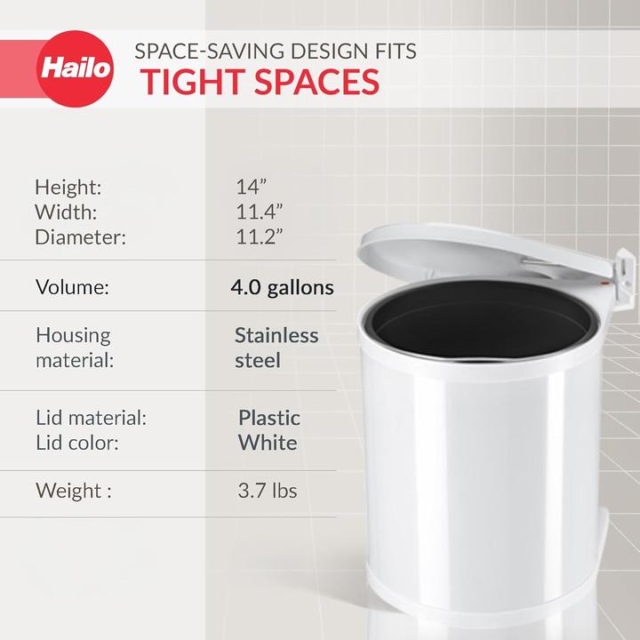 Produktbild Hailo Compact-Box M, Einbau-Mülleimer, 15 ltr, Weiss (15 l)