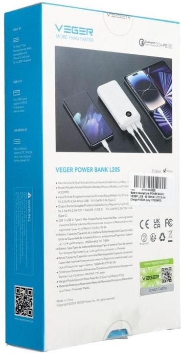 Immagine prodotto Veger Caricabatterie L20S (20000 mAh, 20 W, 20 Wh)