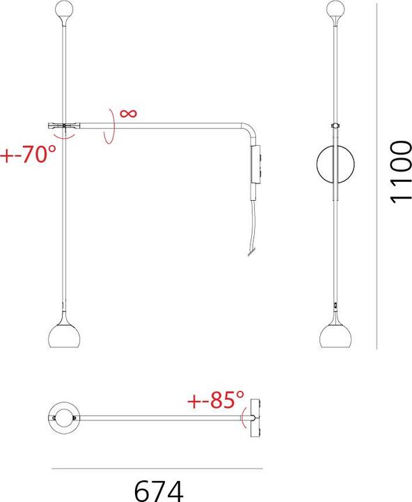 Artemide Ixa - Arm Wall Plug - Rot (465 lm)