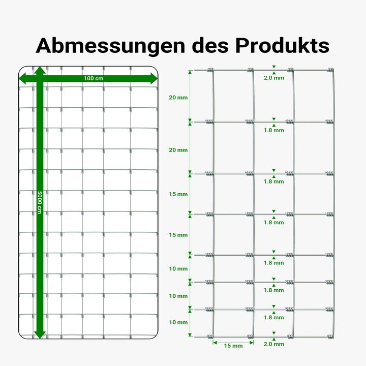 Produktbild Wiltec Wildzaun Weidezaun 50m lang 100/08/15 Drahtzaun Knotengeflecht Forstzaun