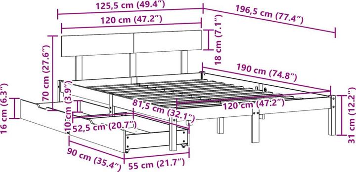 Image du produit vidaXL Bettrahmen (120 x 190 cm)