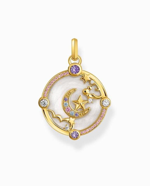 Image du produit Thomas Sabo Pendentif chaîne avec demi-lune et pierres multicolores plaqué or (Émail, Argent 925)
