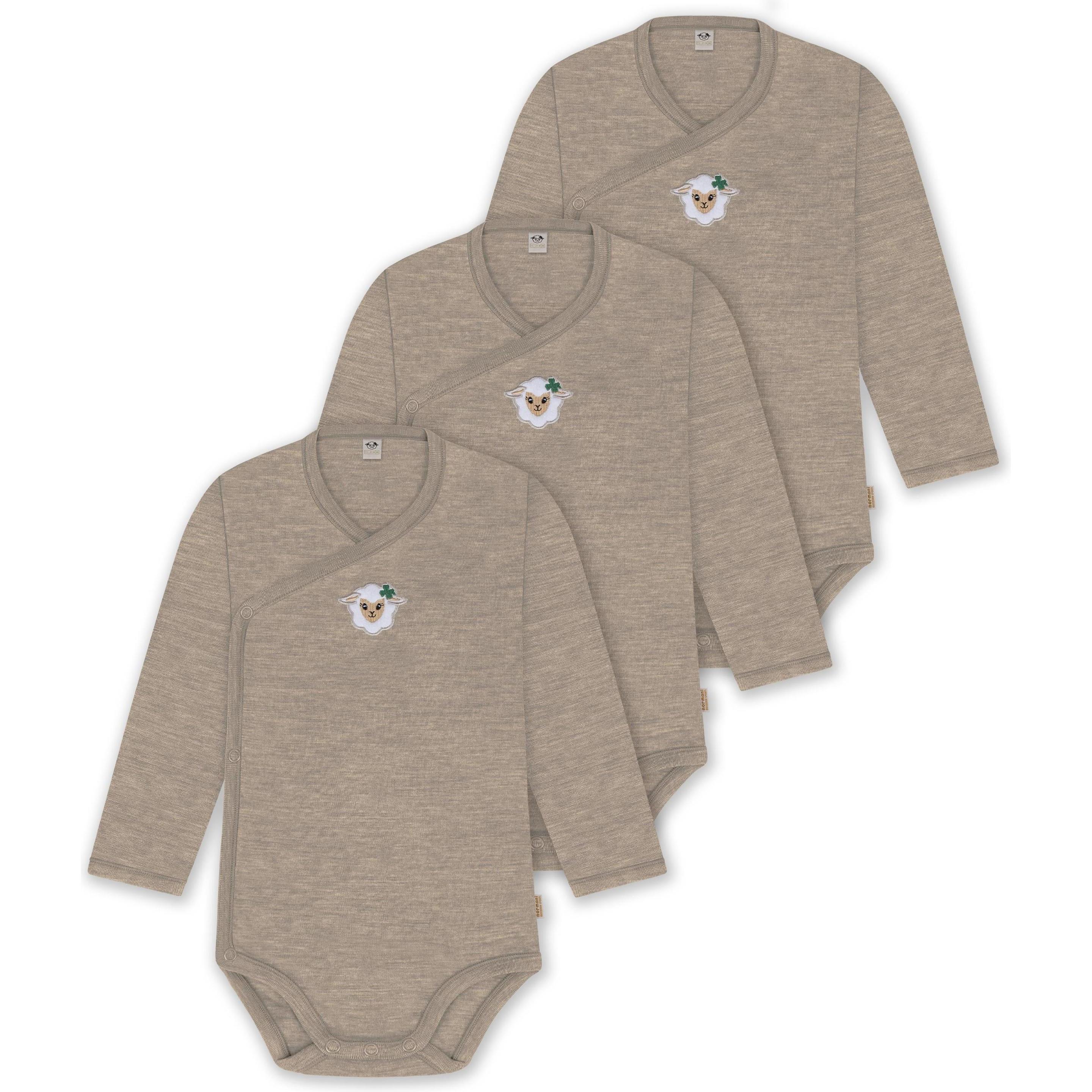 Normani, Herren, Body, 3er Pack Merino Baby-Body langärmeliger Wickelbody für 0-24 Monate - 9349, Beige, (80)