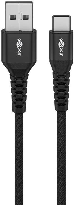 Produktbild Goobay USB-C Supersoftes Textilkabel mit Metallsteckern, 2 m, schwarz (2 m, USB 2.0, 60 W)