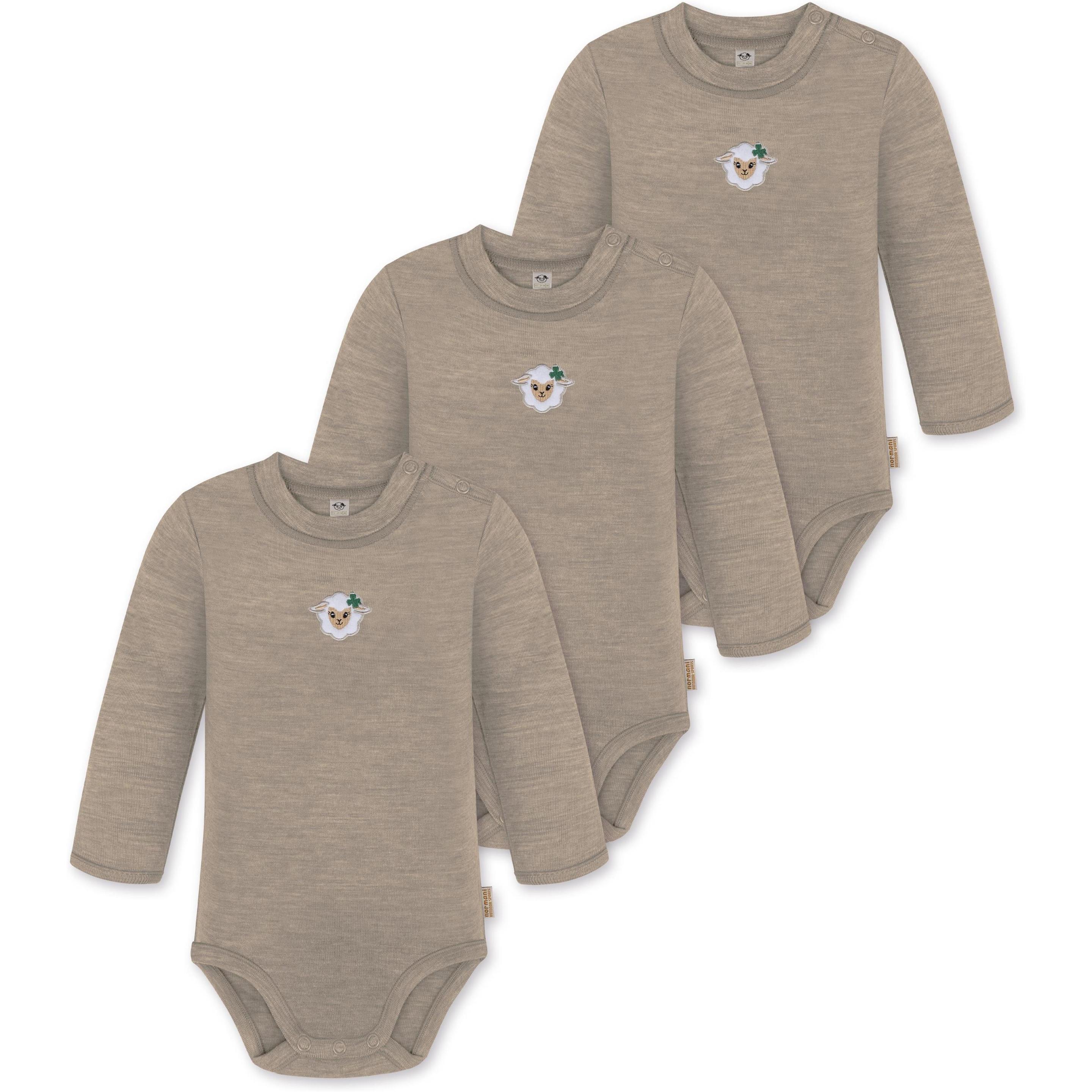 Normani, Herren, Body, 3er Pack Baby Merino Langarmbody „Tuai" - 9399, Beige, (74)