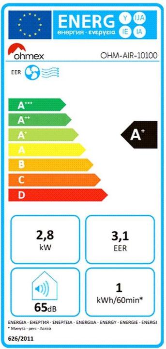 Energy Label Ohmex Air conditioner AIR-10100 (28 m², 10000 BTU/h)