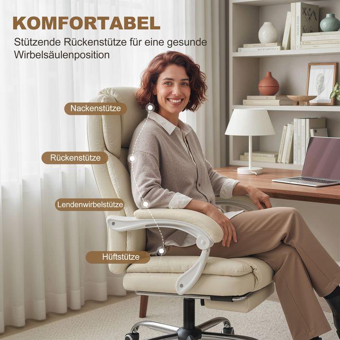 Image du produit Swisshandel24 Bürostuhl, Liegefunktion, Fussstütze, 64x73x120cm, Beige (46.50 - 54.50 cm)