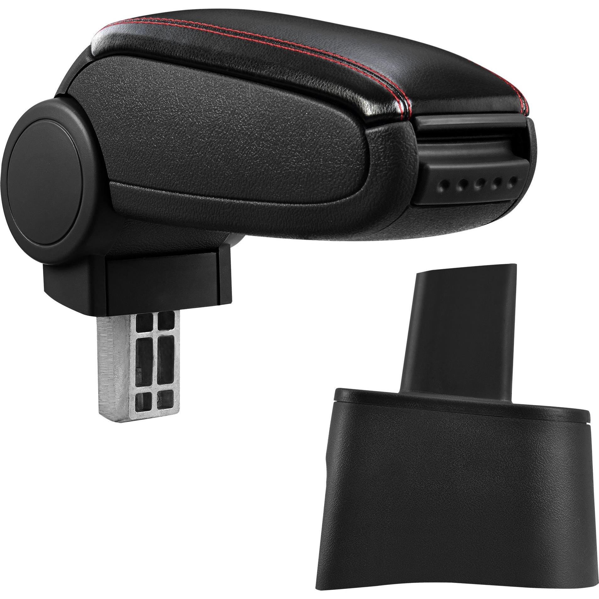 Pro-Tec, Auto Innenraum Zubehör, Mittelarmlehne Seat Ibiza 6L mit Staufach Kunstleder Schwarz mit roten Nähten