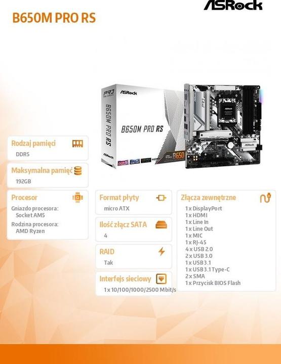 Immagine prodotto AsRock B650M PRO RS AM5 al dettaglio (AM5, AMD B650, mATX)