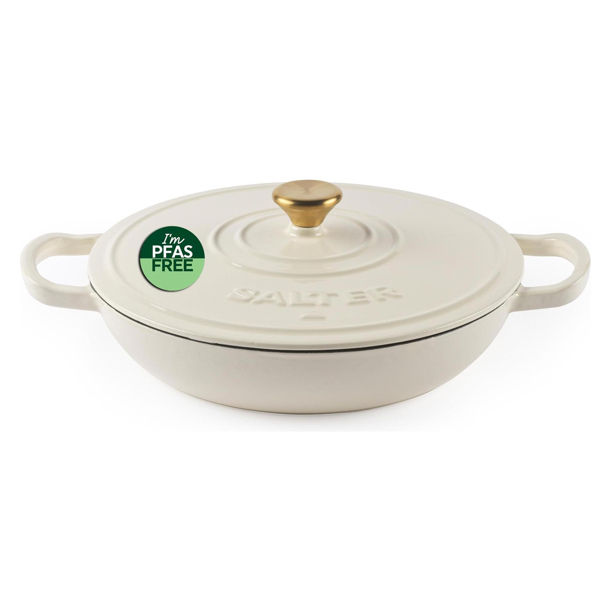 Salter BW13772C Chester 2.8L Shallow Cast Iron Casserole Pot 30 Cm, Cream, Pan + Steelpan, Beige