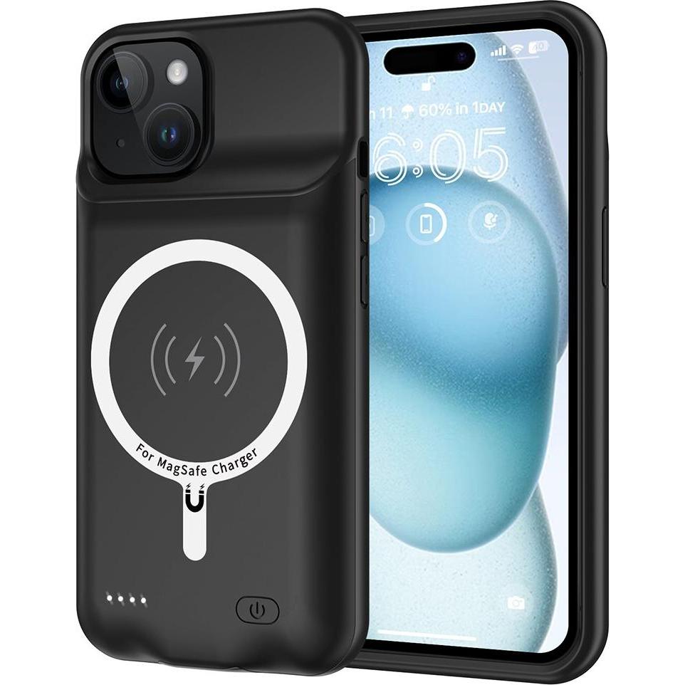 Techsuit - Power Pro MagSafe Battery Case - iPhone 15 Plus - 8500mAh - Black (Apple iPhone 15 Plus), Cover smartphone, Nero