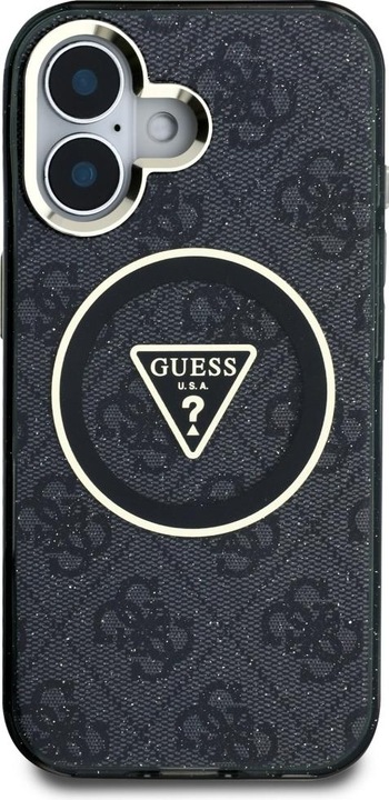 Immagine prodotto Guess Case IML Metal Glitter 4G Circle Triangle MagSafe for iPhone 16 black (Apple iPhone 16)