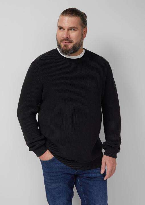 Produktbild s.Oliver Strickpullover Strukturierter Baumwoll-Pullover mit Label-Patch (3XL)