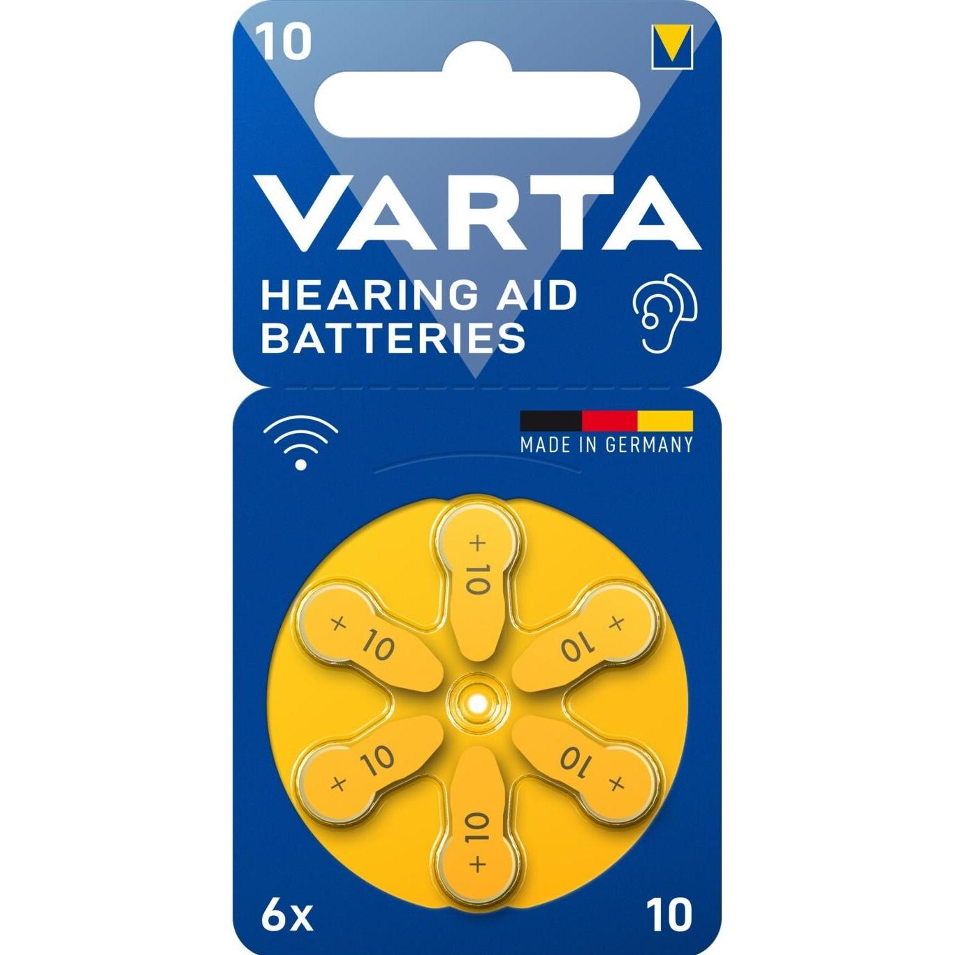 Varta Batterie per apparecchi acustici tipo 10 1,4V (confezione da 6) (6 pz., PR70, 105 mAh), Batterie + pile