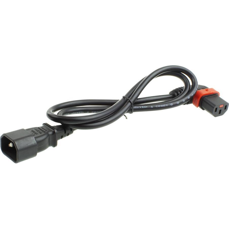 Thumbnail - Iec Lock 230V Powercord C14 to C13 (left angled) lockable, black, 1 meter (1 m), Stromkabel