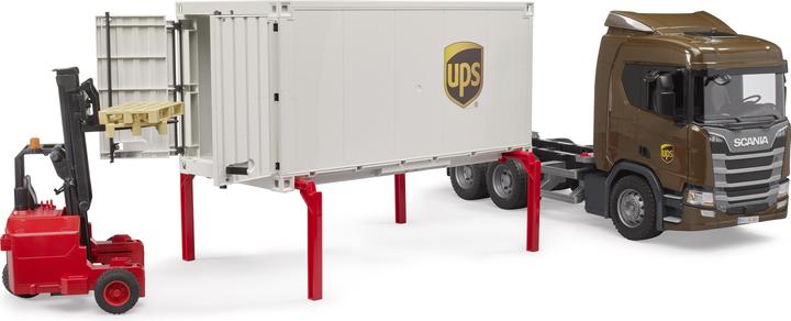 Actual product image Bruder Scania Super 560R UPS Logistics Truck with Truck Mounted Forklift