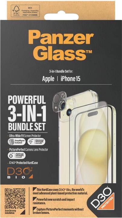 Produktbild PanzerGlass 3-in-1-Pack (1 Stück, Apple iPhone 15)