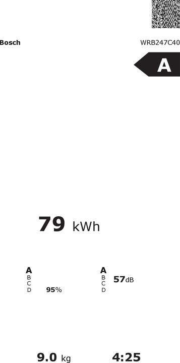 Label énergétique Bosch Hausgeräte Serie 8, Wärmepumpentrockner, 9 kg, Weiss, WRB247C40 (9 kg, Modifiable)
