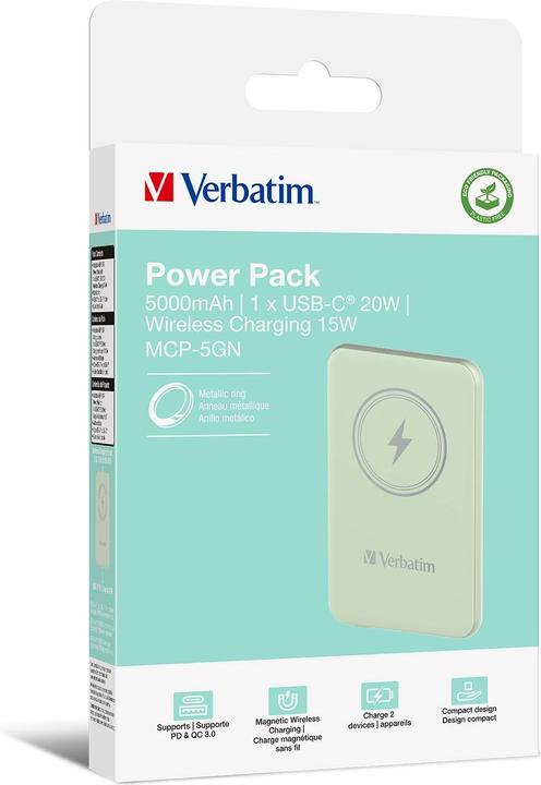 Produktbild Verbatim POWER BANK 5000 VERT (5000 mAh, 20 W, 18.50 Wh)