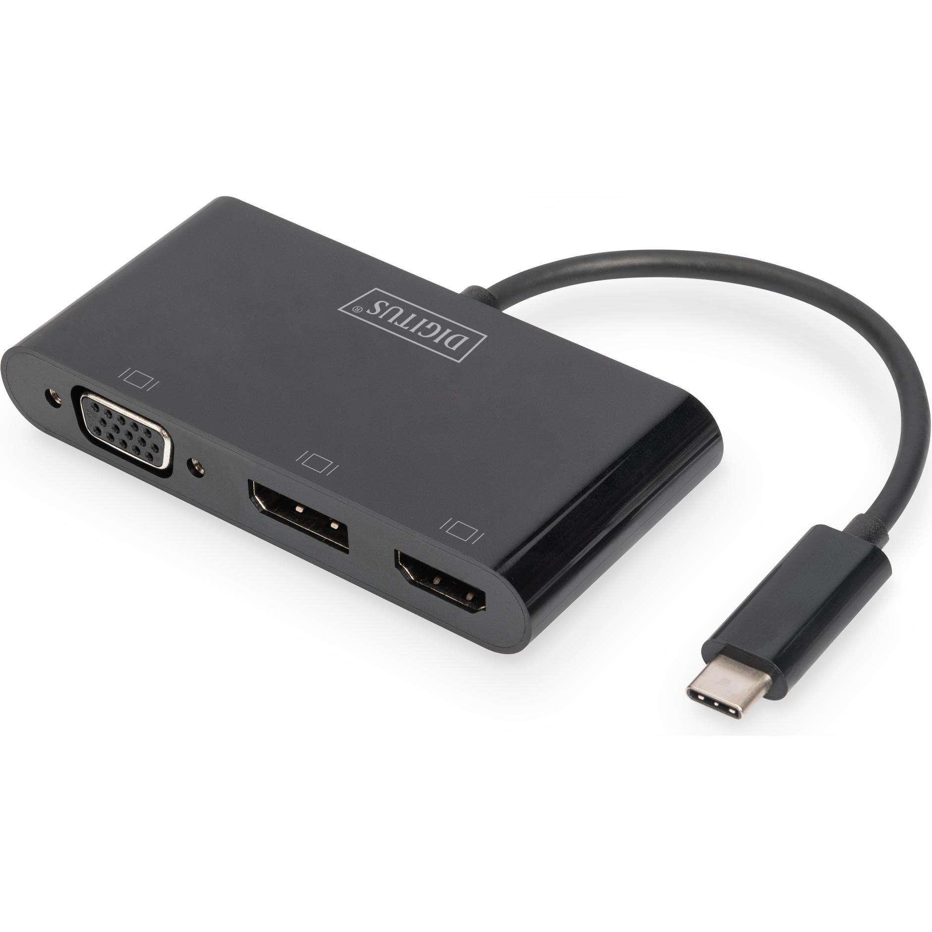 Digitus USB Typ-C zu (HDMI, DP, VGA, 8.80 cm), Data + Video Adapter, Weiss